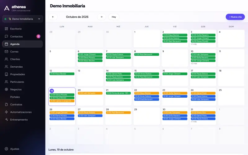 Agenda mensual con las visitas de la inmobiliaria