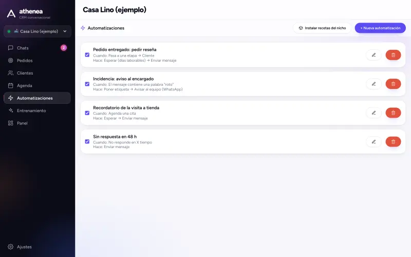 Automatizaciones de reseña, incidencias y recordatorios