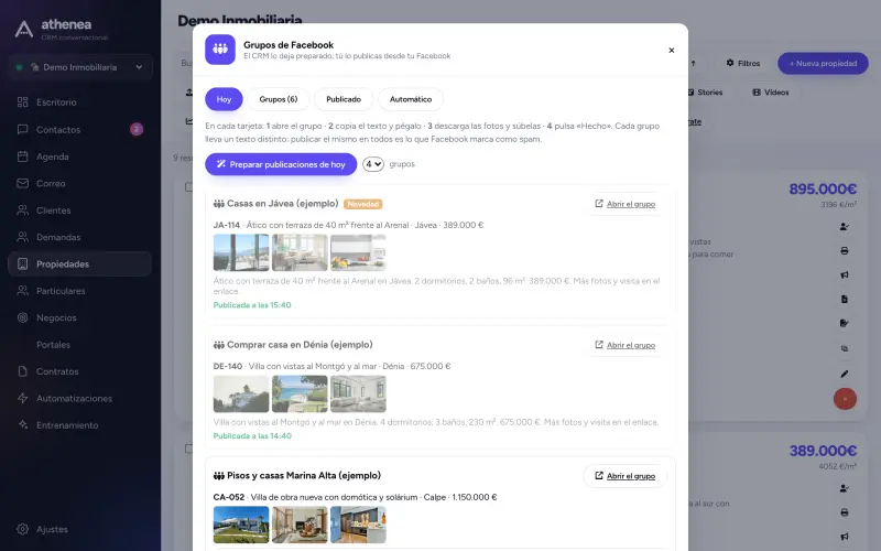 Tanda del día para los grupos de Facebook, con fotos y texto de cada vivienda