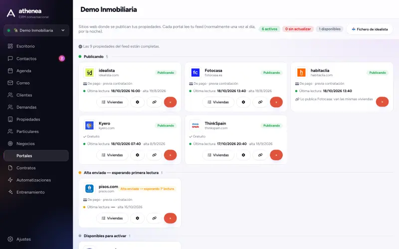 Estado de la publicación en idealista, Fotocasa, habitaclia, Kyero y otros portales